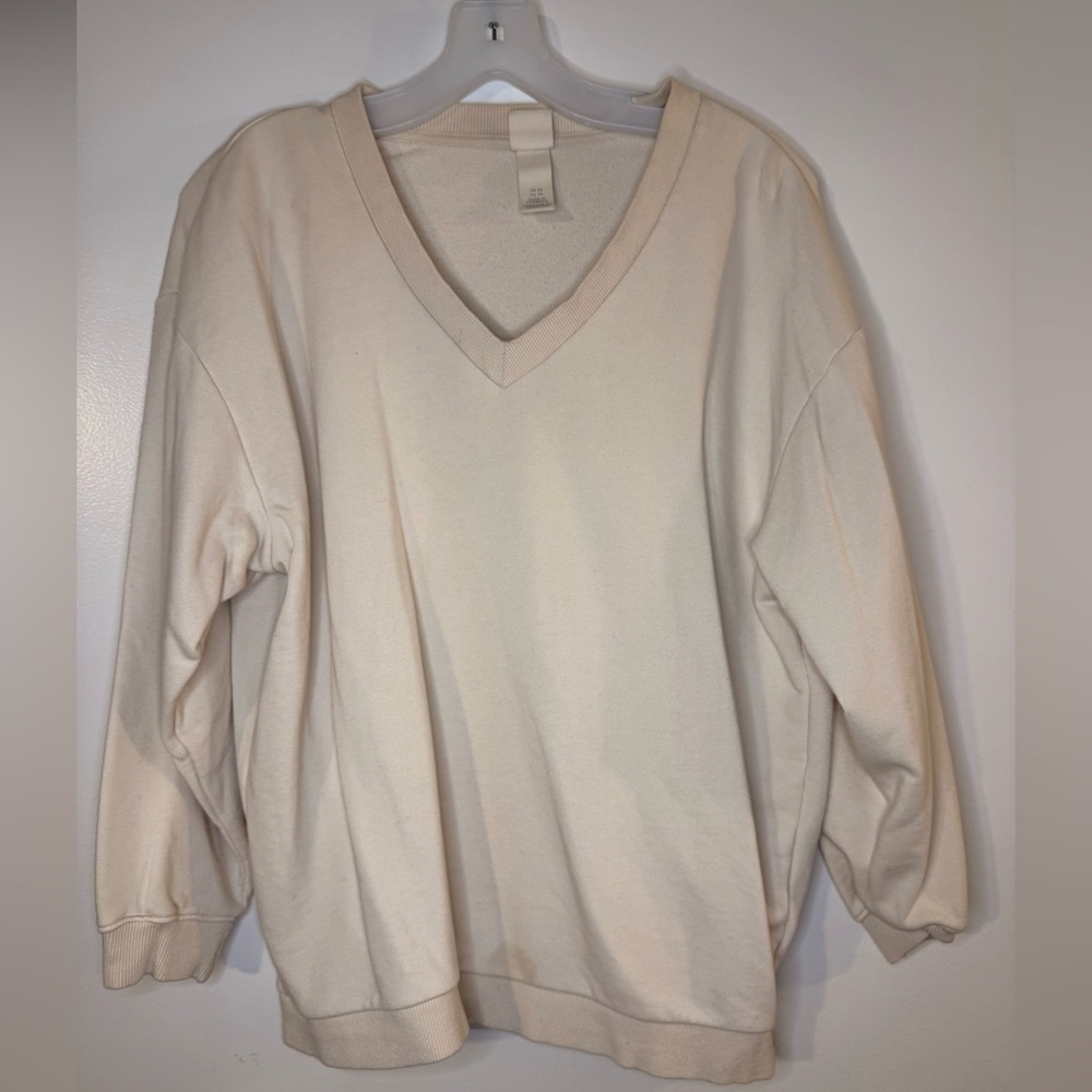 Cream V-Neck H&M Sweatshirt XS 3/4 Sleeve